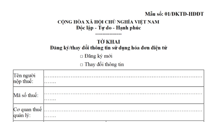 mẫu đăng ký thông tin sử dụng hóa đơn điện tử