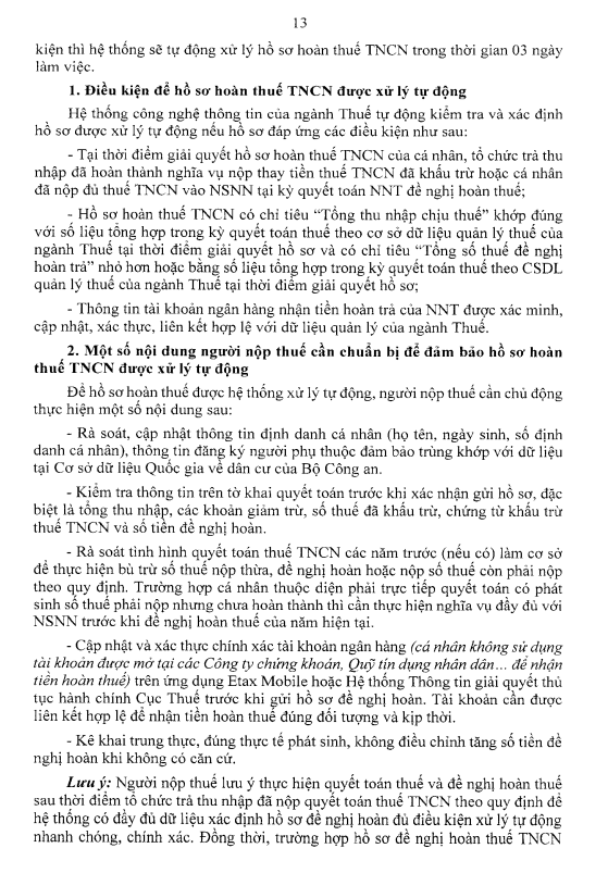 hồ sơ hoàn thuế TNCN