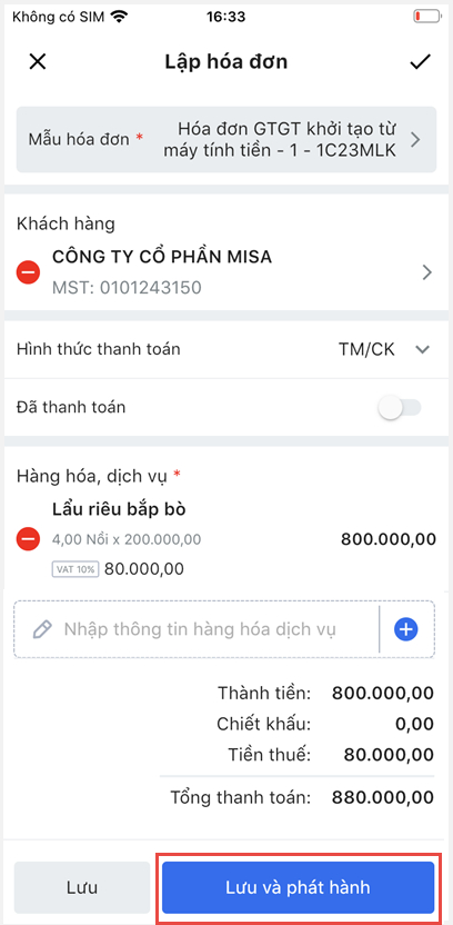 chi tiết thông tin hóa đơn