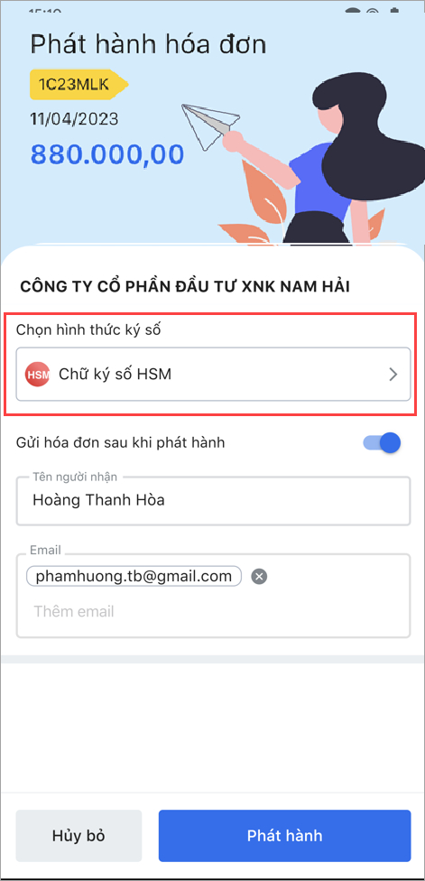 lưu và phát hành hóa đơn