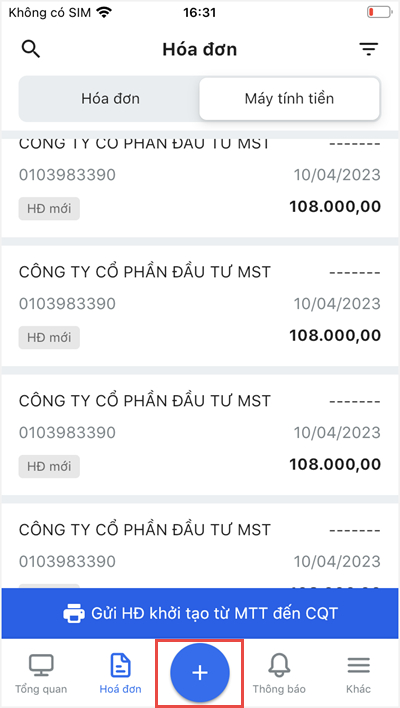 thêm hóa đơn