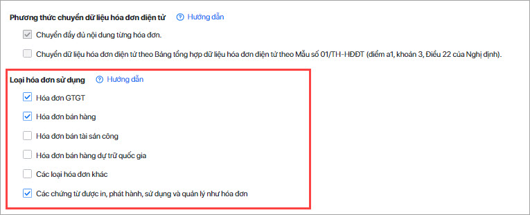 chọn loại hóa đơn