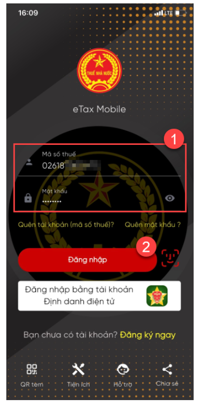 đăng nhập etax mobile