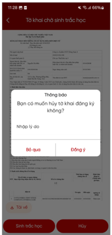 hủy tờ khai