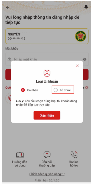 loại tài khoản tổ chức