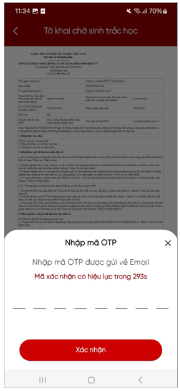 nhập mã OTP để xác thực