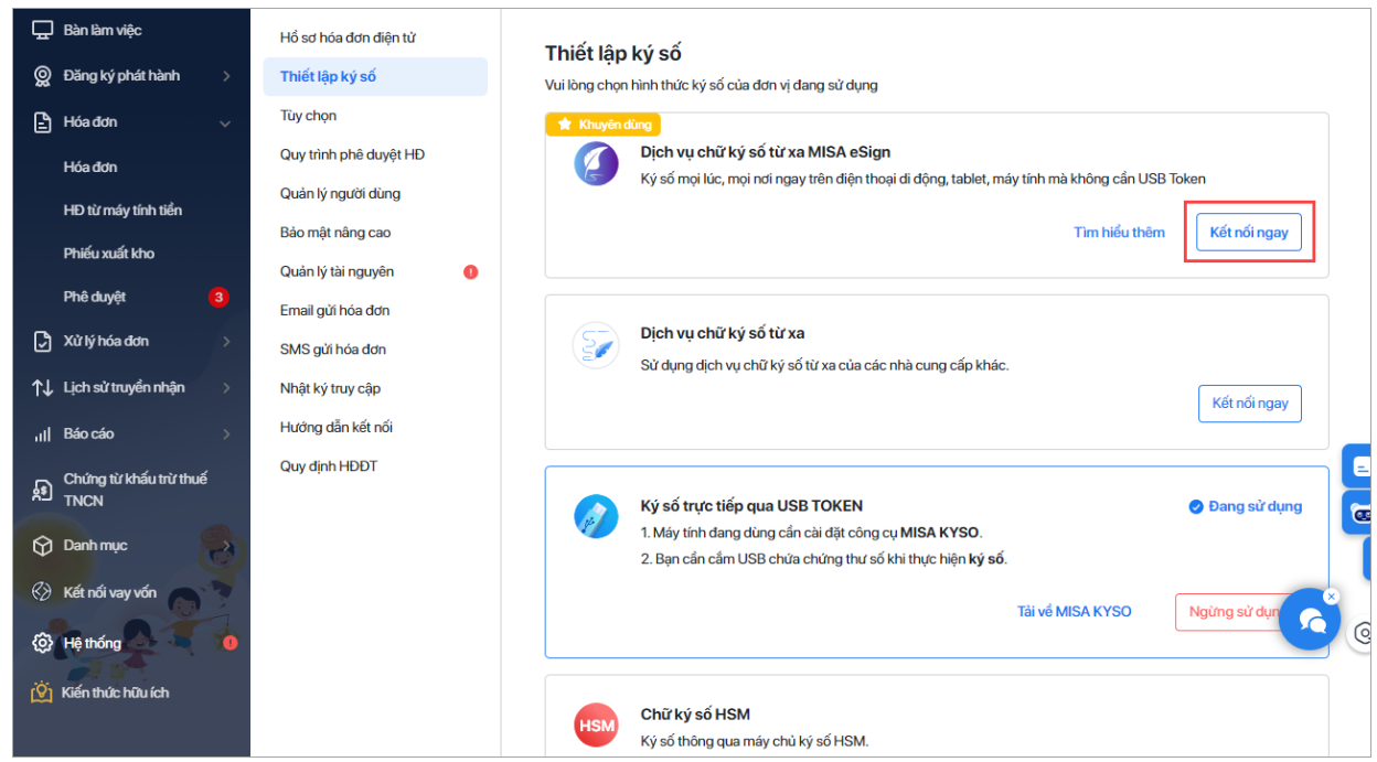 thiết lập MISA eSign