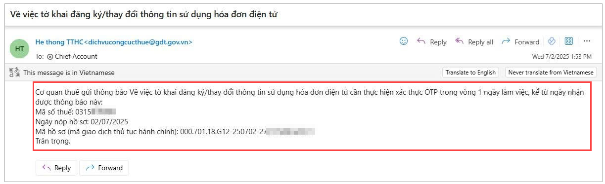 thông báo xác thực