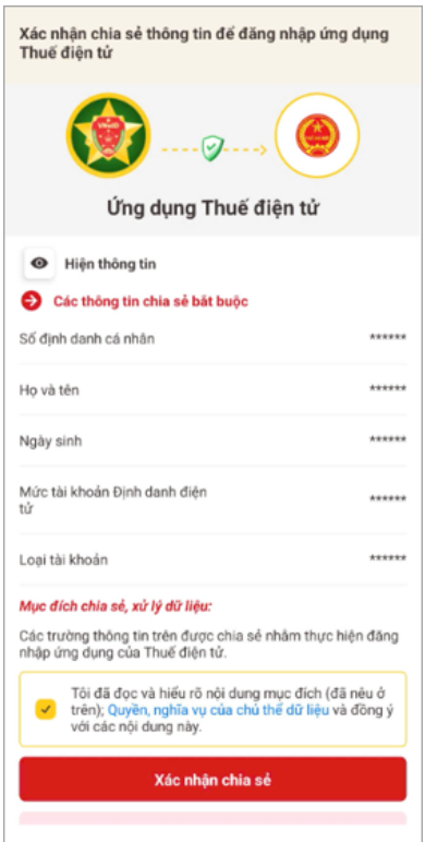 xác nhận chia sẻ thông tin