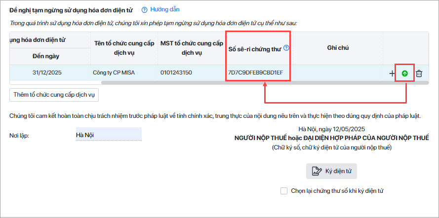 chọn chứng thư số