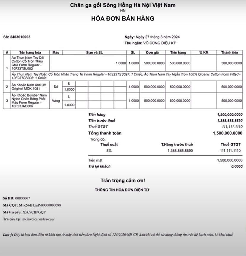 hiển thị hóa đơn