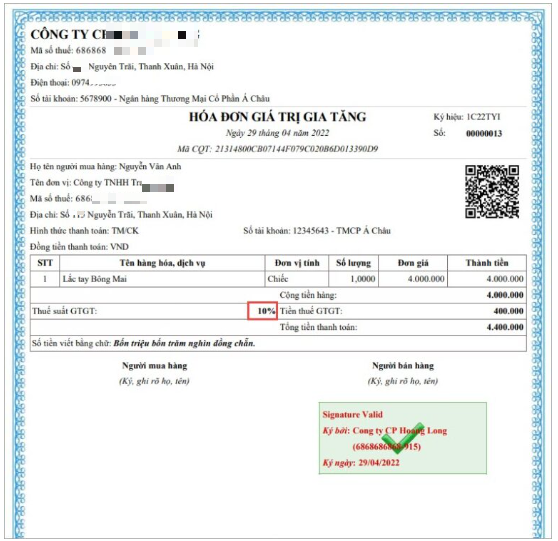 hóa đơn điều chỉnh giảm thuế suất