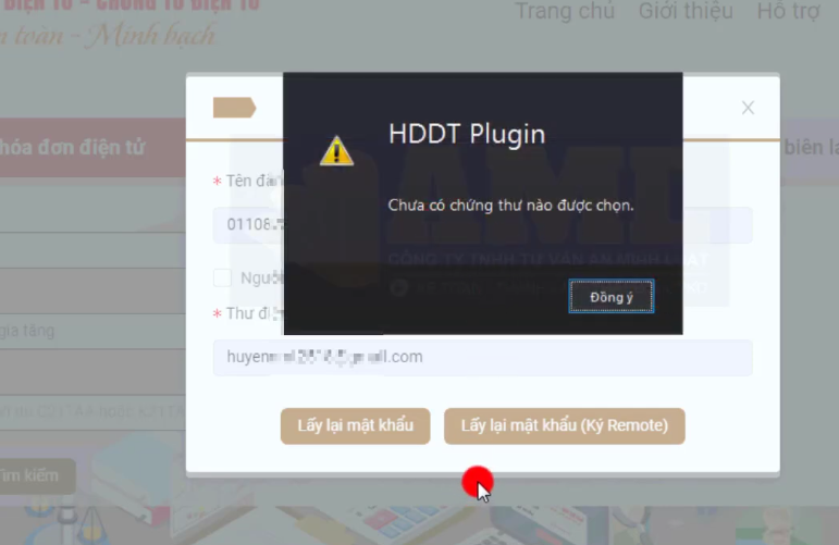 lỗi chưa có chứng thư số được chọn