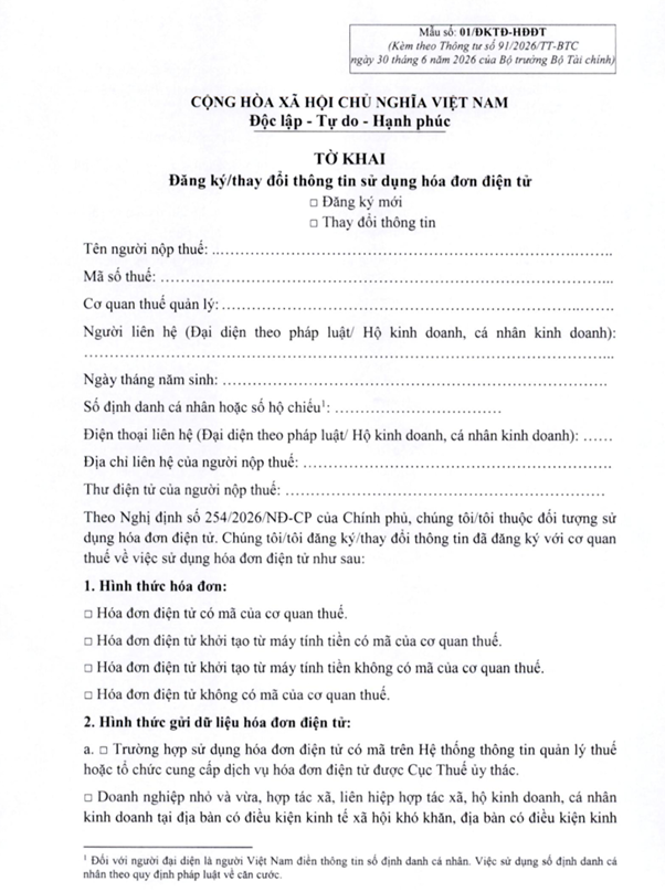 mẫu tờ khai đăng ký sử dụng hóa đơn điện tử