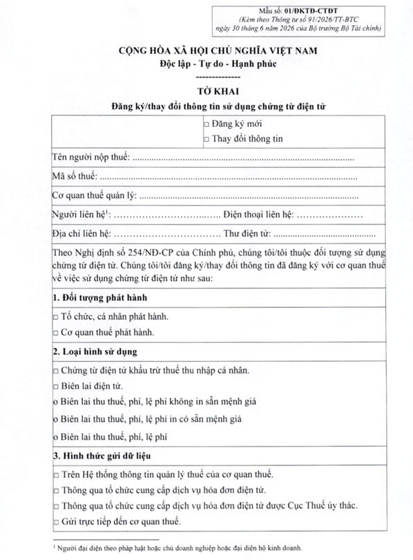 tờ khai đăng ký chứng từ điện tử